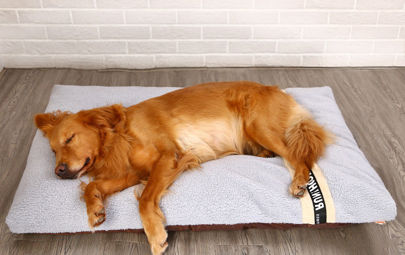 HKM-1113405 Plush Quilted Dog Bed in Four Sizes: Short Plush & Cotton Construction