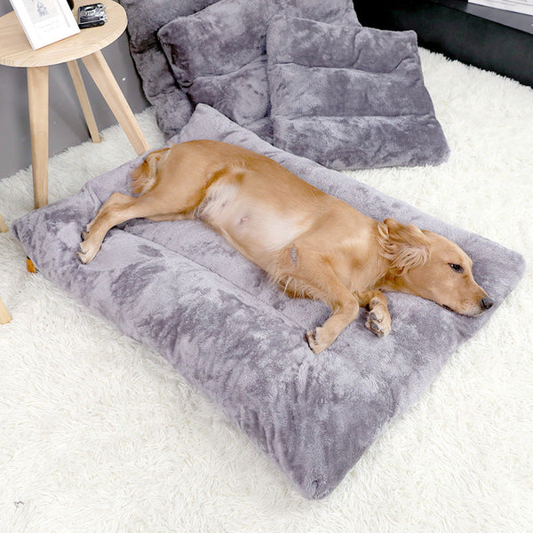 HKM-1113405 Plush Quilted Dog Bed in Four Sizes: Short Plush & Cotton Construction