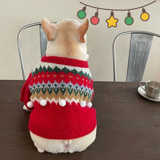 HKM-1113533 Cozy Red Wool Sweater for Dogs and Cats
