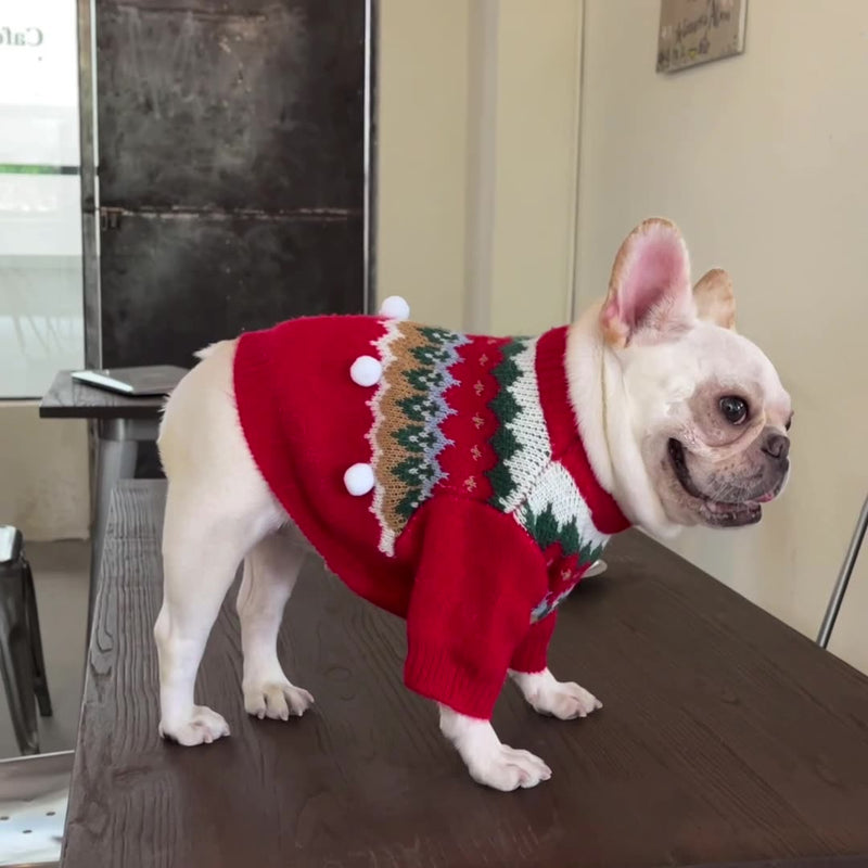 HKM-1113533 Cozy Red Wool Sweater for Dogs and Cats