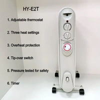HKM-111379 Electric Oil Filled Radiator Heater with Timer - 1500W/2000W/2500W Adjustable Thermostat, Overheat & Tip-Over Protection for Indoor Use