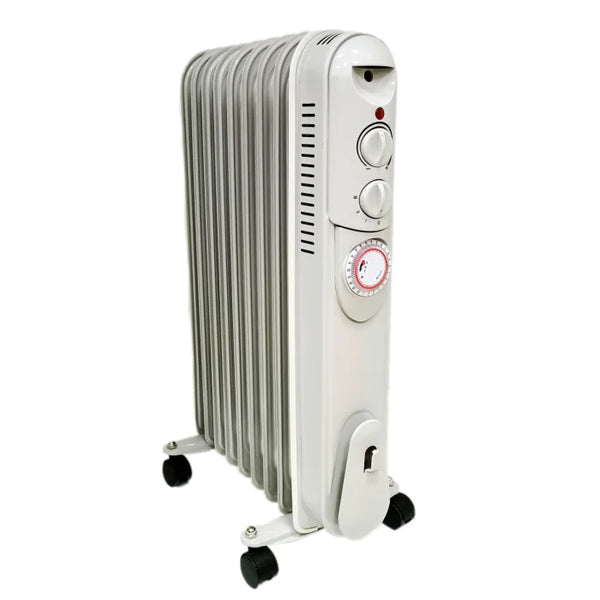 HKM-111379 Electric Oil Filled Radiator Heater with Timer - 1500W/2000W/2500W Adjustable Thermostat, Overheat & Tip-Over Protection for Indoor Use