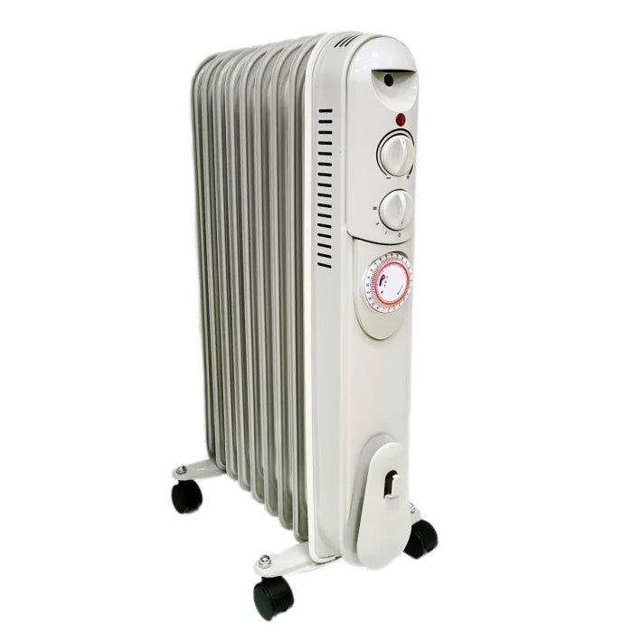 HKM-111379 Electric Oil Filled Radiator Heater with Timer - 1500W/2000W/2500W Adjustable Thermostat, Overheat & Tip-Over Protection for Indoor Use