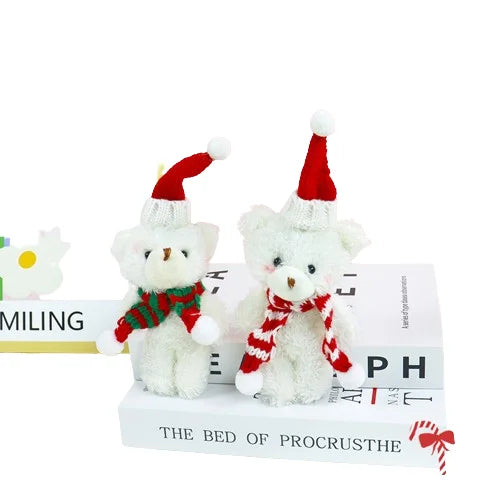 HKM-111443 Christmas Plush Teddy Bear Toy - 12cm Soft Stuffed Animal with Scarf and Hat for Kids
