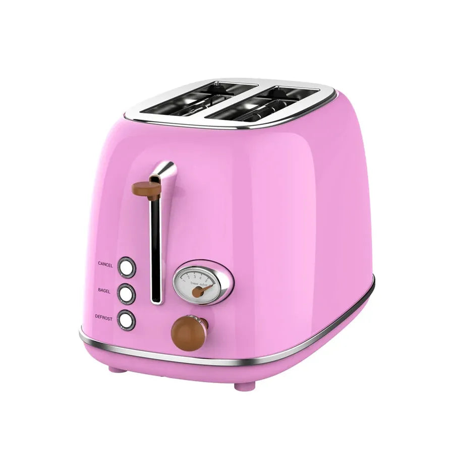 HKM-111507 Retro Stainless Steel Wide Slot Toaster for Bread and Waffles – 2 Slice Electric Toaster