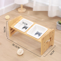 HKM-1115325 Adjustable Pet Feeding Bowl with Bamboo Base and Ceramic Dish for Cats and Small Dogs