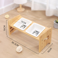 HKM-1115325 Adjustable Pet Feeding Bowl with Bamboo Base and Ceramic Dish for Cats and Small Dogs