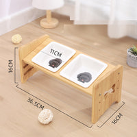 HKM-1115325 Adjustable Pet Feeding Bowl with Bamboo Base and Ceramic Dish for Cats and Small Dogs