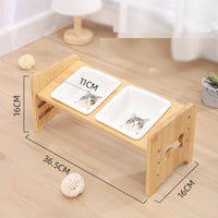 HKM-1115325 Adjustable Pet Feeding Bowl with Bamboo Base and Ceramic Dish for Cats and Small Dogs