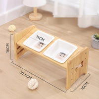 HKM-1115325 Adjustable Pet Feeding Bowl with Bamboo Base and Ceramic Dish for Cats and Small Dogs