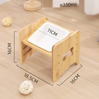 HKM-1115325 Adjustable Pet Feeding Bowl with Bamboo Base and Ceramic Dish for Cats and Small Dogs
