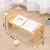 HKM-1115325 Adjustable Pet Feeding Bowl with Bamboo Base and Ceramic Dish for Cats and Small Dogs