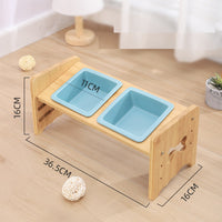 HKM-1115325 Adjustable Pet Feeding Bowl with Bamboo Base and Ceramic Dish for Cats and Small Dogs
