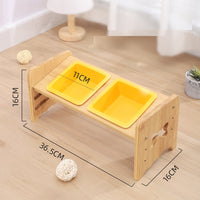 HKM-1115325 Adjustable Pet Feeding Bowl with Bamboo Base and Ceramic Dish for Cats and Small Dogs