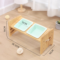 HKM-1115325 Adjustable Pet Feeding Bowl with Bamboo Base and Ceramic Dish for Cats and Small Dogs