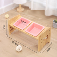 HKM-1115325 Adjustable Pet Feeding Bowl with Bamboo Base and Ceramic Dish for Cats and Small Dogs