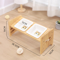HKM-1115325 Adjustable Pet Feeding Bowl with Bamboo Base and Ceramic Dish for Cats and Small Dogs