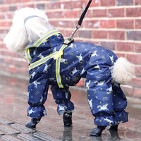 HKM-1115709 Four-Legged Waterproof Dog Raincoat in Navy Blue with Sling Traction