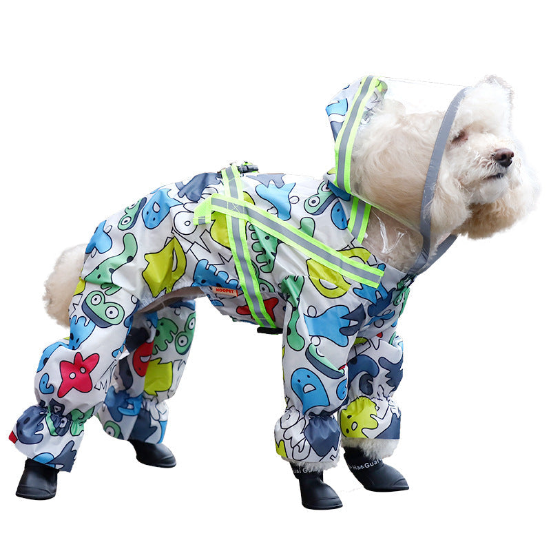 HKM-1115709 Four-Legged Waterproof Dog Raincoat in Navy Blue with Sling Traction