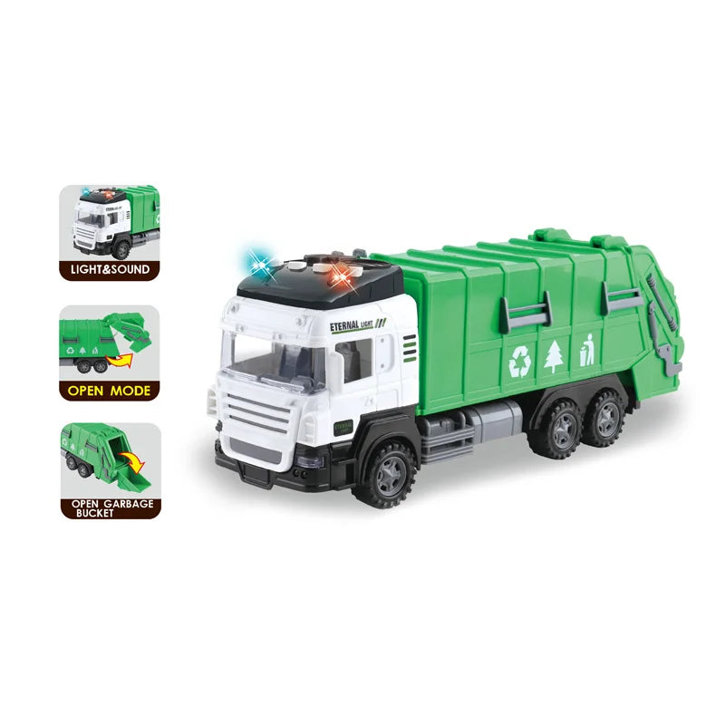 HKM-111571 1:14 Inertia Friction Garbage Truck with Light and Sound for Kids Aged 5-7 Years
