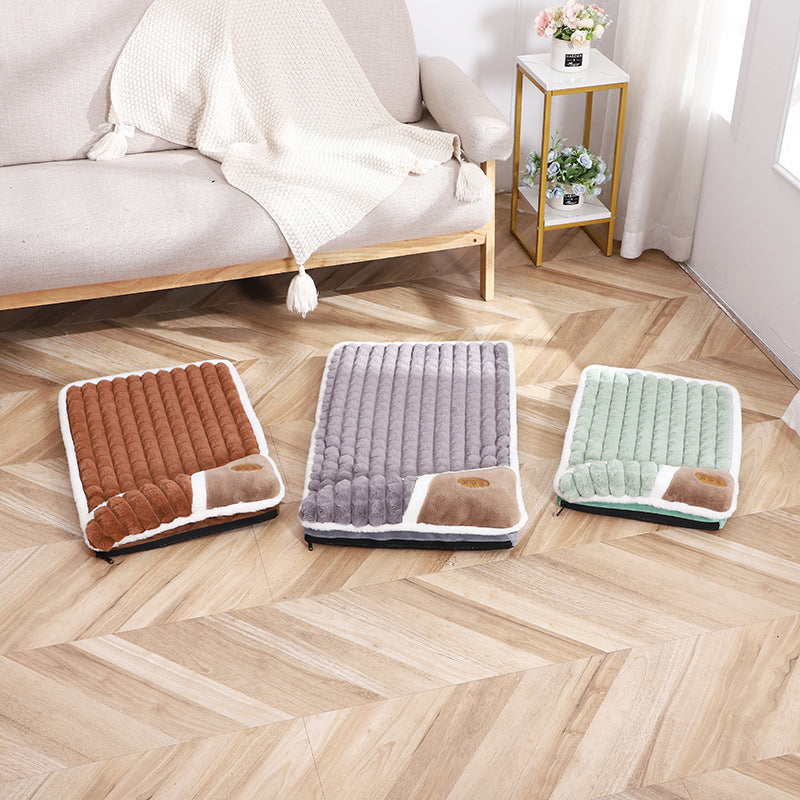 HKM-111571 Large Grid Rabbit Fur Pet Floor Mat in Caramel, Light Green, and Lavender Purple - Multiple Sizes Available