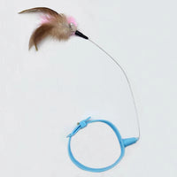 HKM-1116605 Adjustable Cat Feather Teasing Wand with Bell | Interactive Silicone Collar Toy for Cats