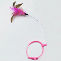 HKM-1116605 Adjustable Cat Feather Teasing Wand with Bell | Interactive Silicone Collar Toy for Cats