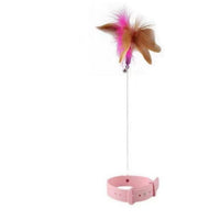 HKM-1116605 Adjustable Cat Feather Teasing Wand with Bell | Interactive Silicone Collar Toy for Cats
