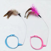 HKM-1116605 Adjustable Cat Feather Teasing Wand with Bell | Interactive Silicone Collar Toy for Cats