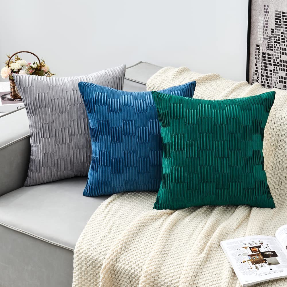 HKM-111827 Velvet Striped and Plaid Pillow Cover for Sofa and Car - Soft, Modern 45x45cm Cushion Cover