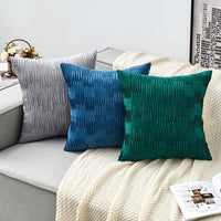 HKM-111827 Velvet Striped and Plaid Pillow Cover for Sofa and Car - Soft, Modern 45x45cm Cushion Cover