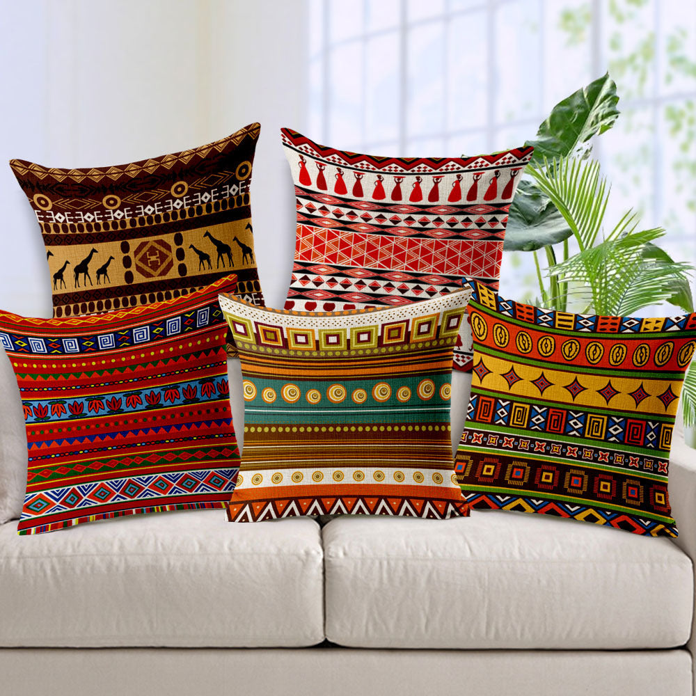 HKM-112147 Bohemian Ethnic Stripe Linen Cotton Hemp Cushion Cover for Sofas and Chairs
