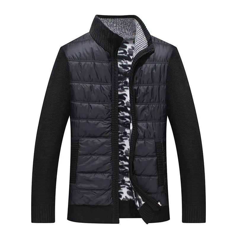 HKM-112147 Men's Customized Sweater Jacket Winter Padded Thickened Jacket Casual Standing Collar Knitted Pullover