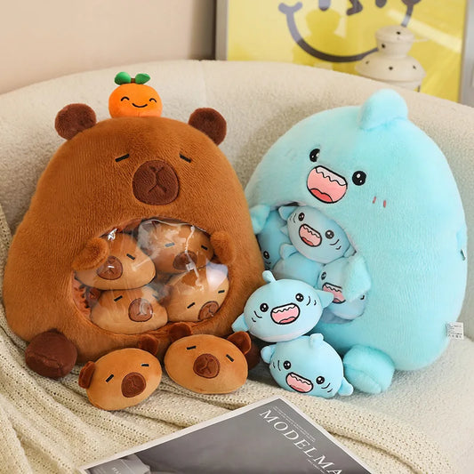 HKM-112211 Mini Capybara Plush Pillow and Soft Doll Collection - Cute Shark Snack Cushion, White Sheep, and Pink Pig Toys