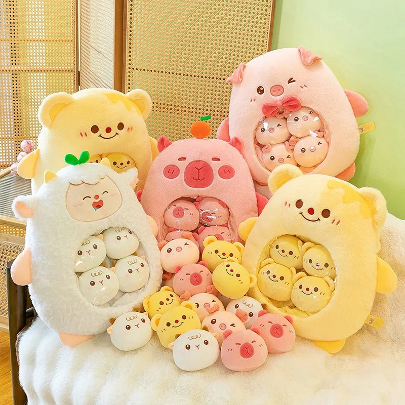 HKM-112211 Mini Capybara Plush Pillow and Soft Doll Collection - Cute Shark Snack Cushion, White Sheep, and Pink Pig Toys