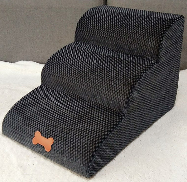 HKM-112275 Three-Tiered Pet Dog Ladder with Washable Flannel and High-Density Sponge, Ideal for Small Breeds - 60 x 42 x 36CM