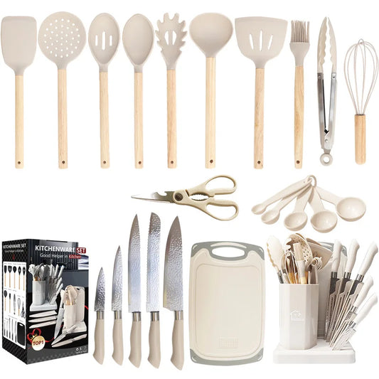 HKM-112467 19-Piece Kitchen Knife Set with Block - Professional Cutting Boards, Dishwasher Safe, Soft Handle