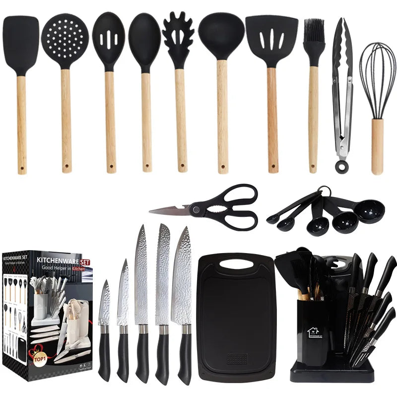 HKM-112467 19-Piece Kitchen Knife Set with Block - Professional Cutting Boards, Dishwasher Safe, Soft Handle