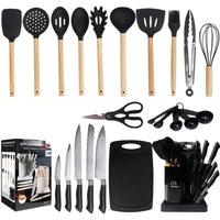 HKM-112467 19-Piece Kitchen Knife Set with Block - Professional Cutting Boards, Dishwasher Safe, Soft Handle