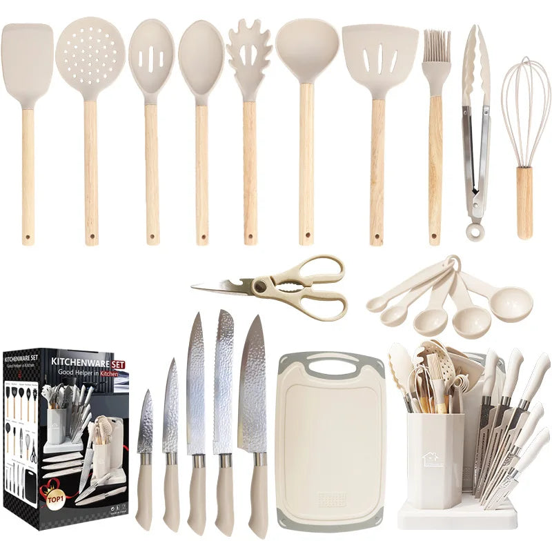 HKM-112467 19-Piece Kitchen Knife Set with Block - Professional Cutting Boards, Dishwasher Safe, Soft Handle