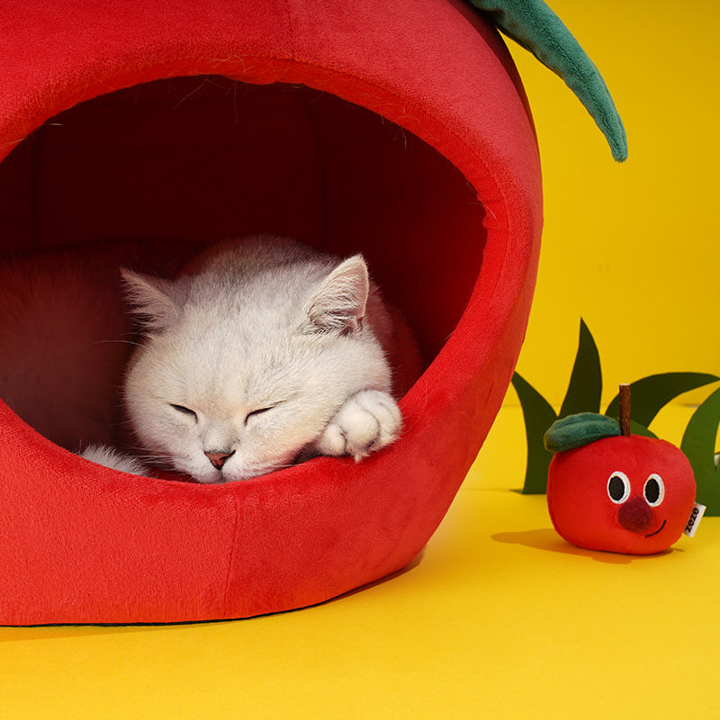 HKM-1124925 Cozy Apple-Shaped Fully Enclosed Cat Litter for Rest and Sleep