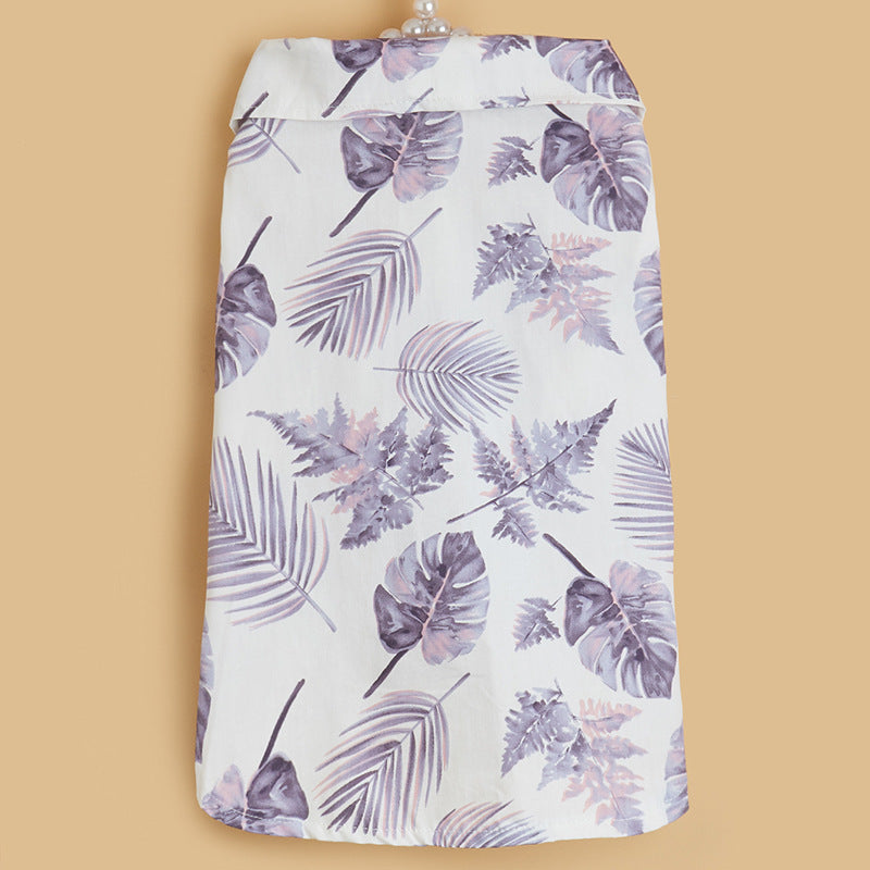 HKM-1129021 Hawaiian Vacation Dog Shirt in Cotton - Purple and Green, Sizes XS to XL