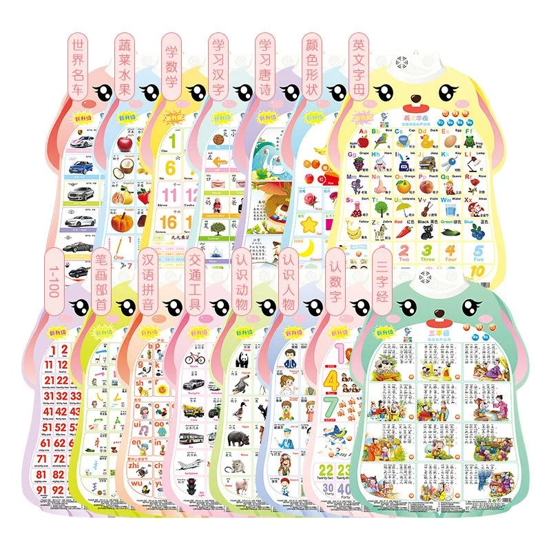 HKM-112915 Audio Wall Chart for Kids: Learn Animals, Fruits, Vegetables, Occupations, and Letters