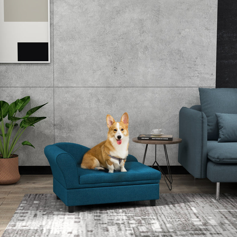 HKM-1129277 Cozy Pet Sofa Bed for Small Dogs with Under-Seat Storage, Dark Blue or Gray
