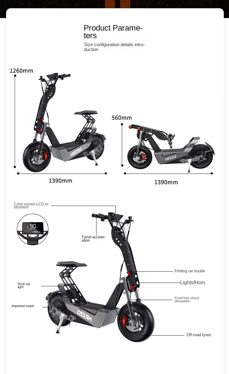 HKM-113107 F8 Electric Scooter - 8000W Motor, 72V 50Ah Battery, 100Km/h Max Speed, 150Km Range, Foldable Off-Road Design