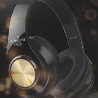 HKM-113107 Wireless Folding Bluetooth Headset with Heavy Bass Sound - Stylish Gold Design