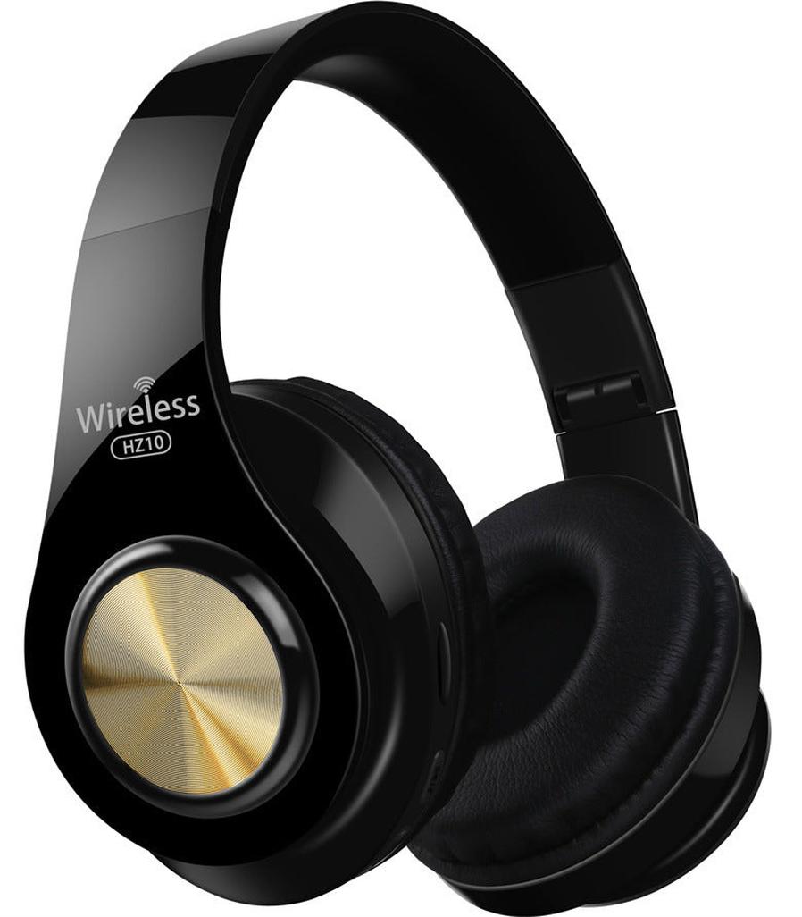 HKM-113107 Wireless Folding Bluetooth Headset with Heavy Bass Sound - Stylish Gold Design