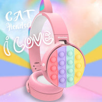 HKM-113235 Bluetooth Children's Headphones with Fidget Pop Elements - Comfortable On-Ear Design, 18-Hour Playtime, Fun Stress Relief and Sensory Toy