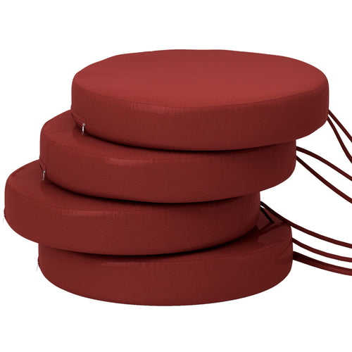 HKM-113299 Round Seat Cushions Set of 4 for Dining and Bistro Chairs, Wine Red, Machine Washable, 15 Diameter x 2.8 High