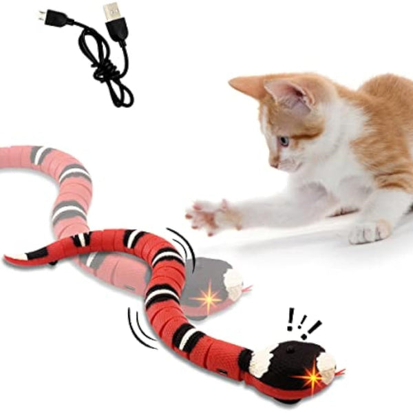 HKM-1133885 USB Rechargeable Interactive Infrared Sensing Snake Toy for Cats and Dogs with Glowing Eyes and Swallowing Tongue